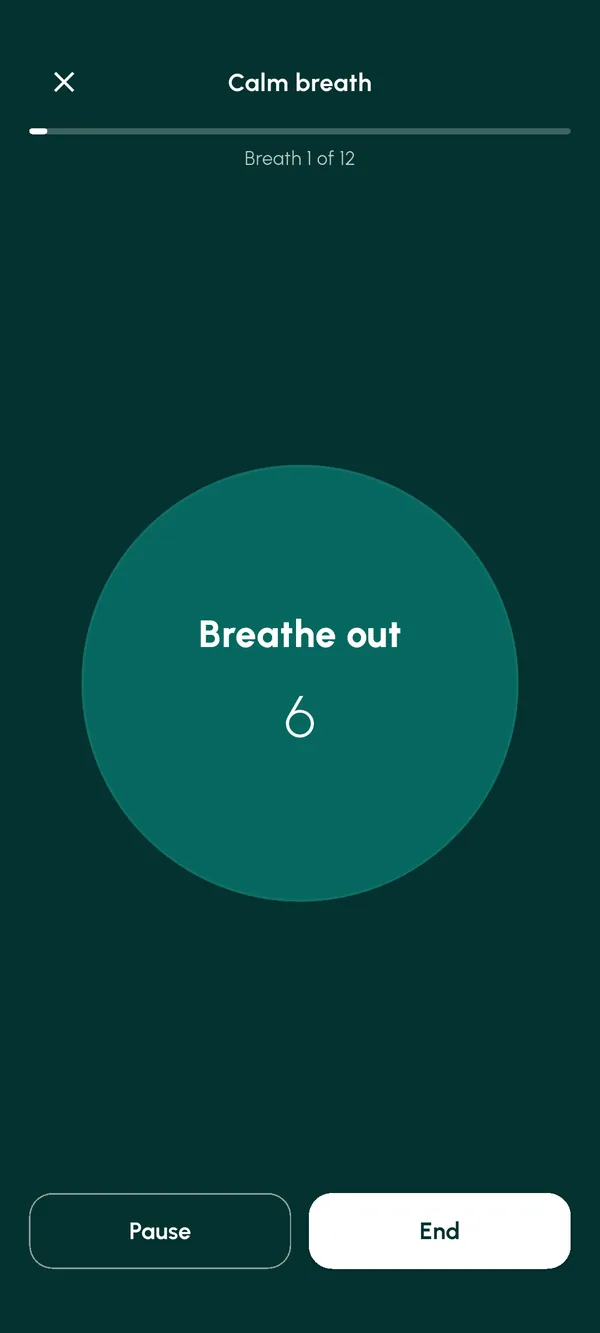 A paced breathing exercise: a circle that grows as you breathe in